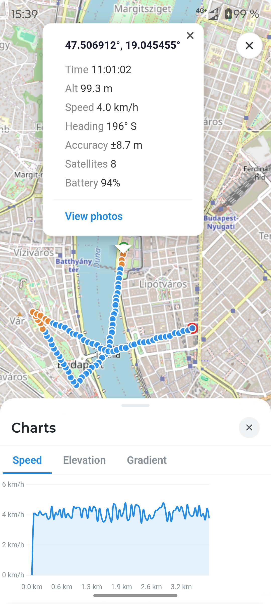Speed chart synced to the map in Fresca