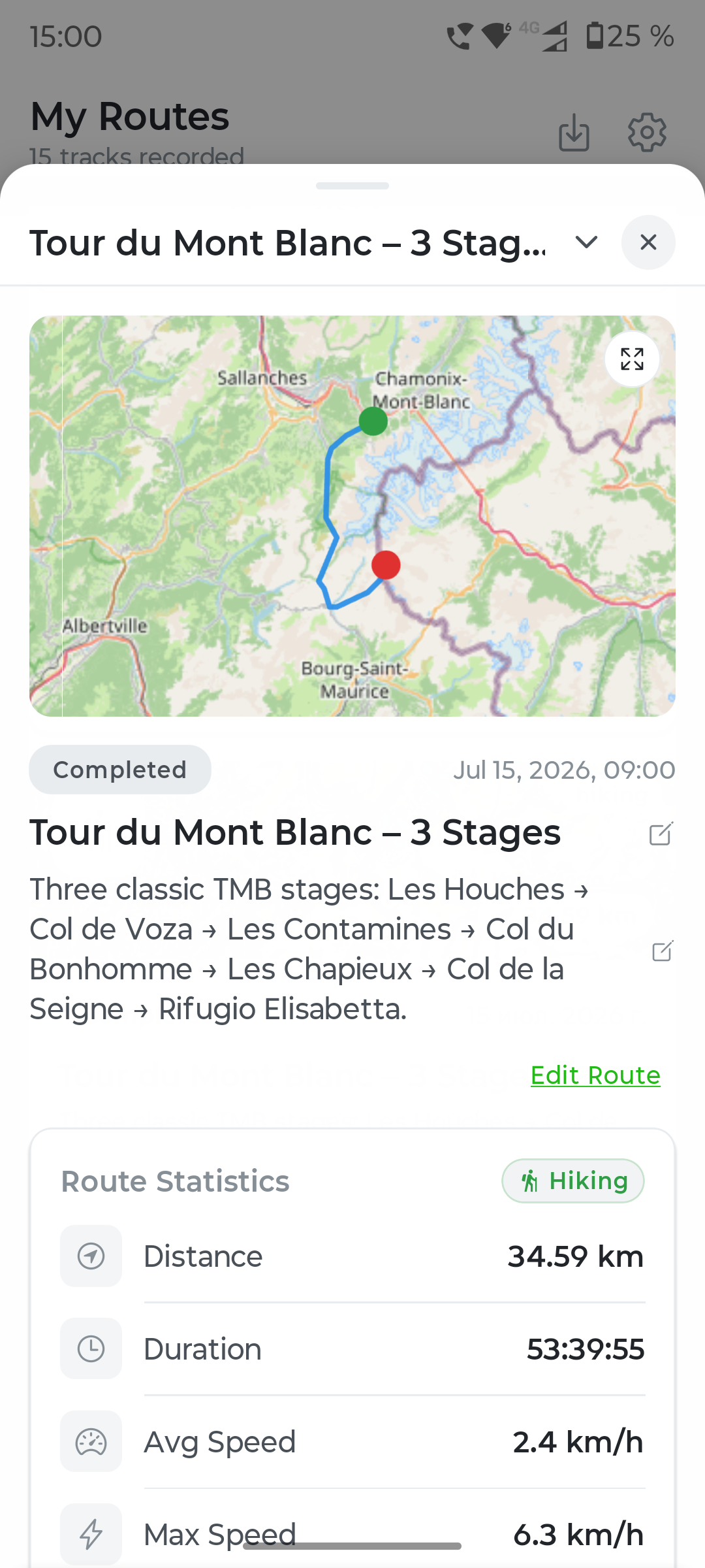 Tour du Mont Blanc route recorded in Fresca